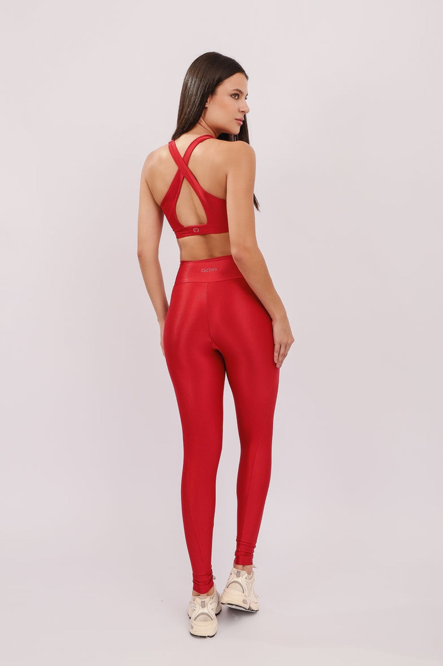 Conjunto Top Laced + Legging Pocket Cherry