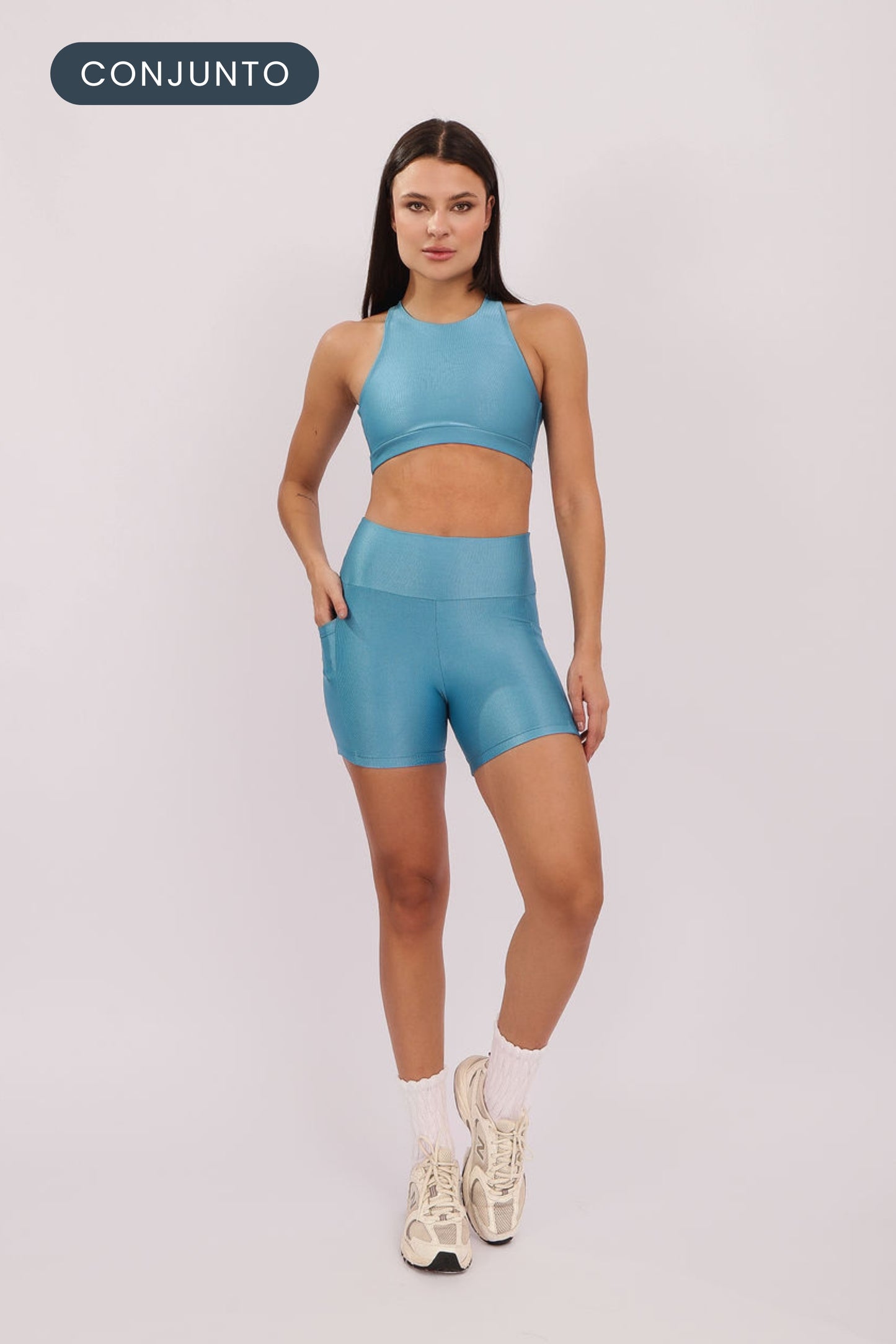 Conjunto Top Laced + Short Pocket Ocean