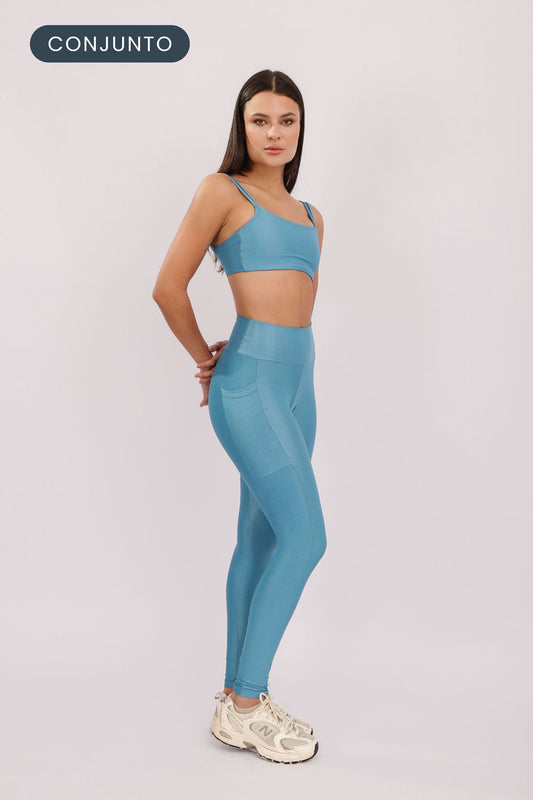 Conjunto Top Strap + Legging Pocket Ocean