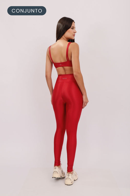 Conjunto Top Strap + Legging Pocket Cherry