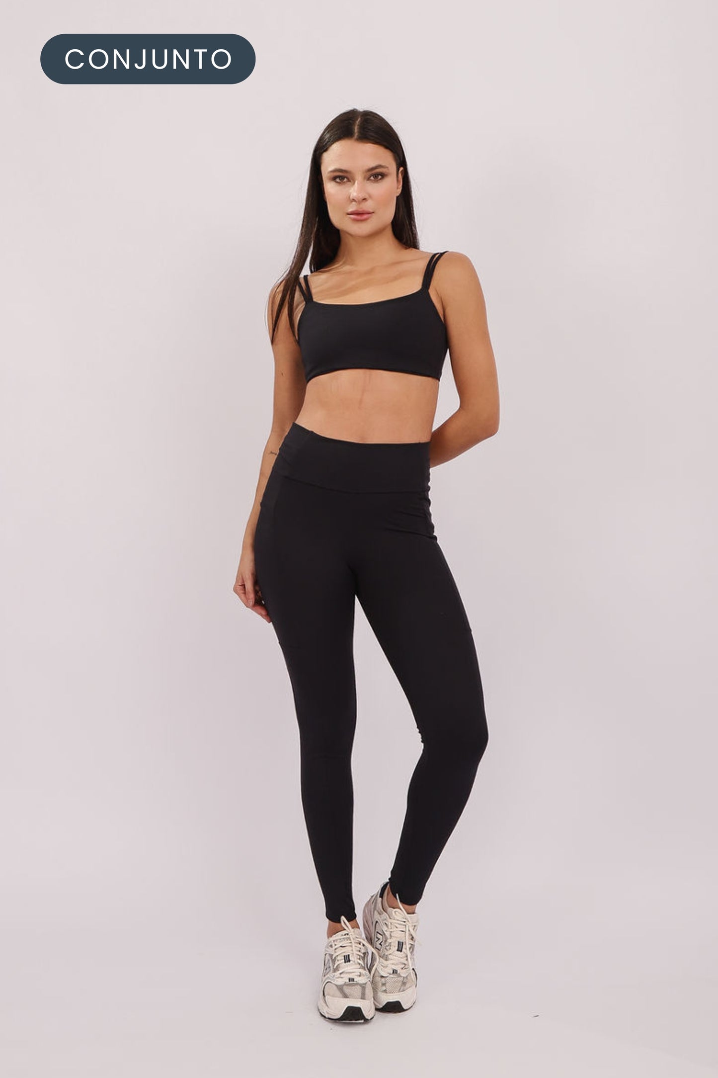 Conjunto Top Strap + Legging Pocket Black