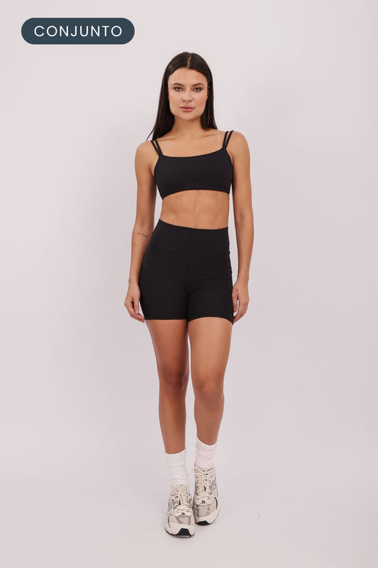 Conjunto Top Strap + Short Pocket Black