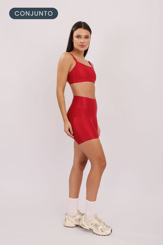 Conjunto Top Strap + Short Pocket Cherry