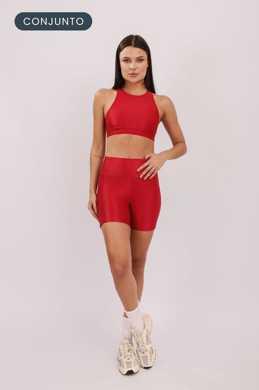Conjunto Top Laced + Short Pocket Cherry