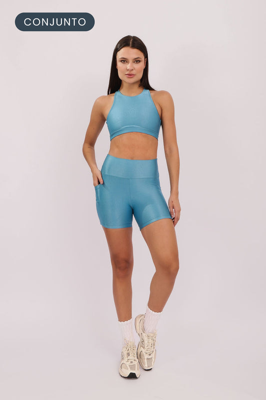Conjunto Top Laced + Short Pocket Ocean